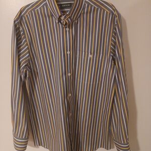 Orvis Men's Striped Shirt - Yellow and Blue, Wrinkle Free. Medium